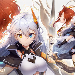 This is a pixiv picture whose title is 「勇気 ～キアナｘ姫子～」.