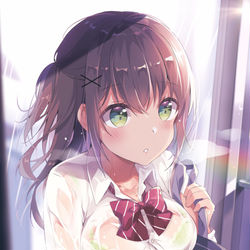 This is a pixiv picture whose title is 「梅雨。バスでの下校中」.