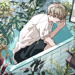 This is a pixiv picture whose title is バスタブと植物の部屋.