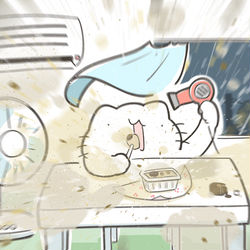 This is a pixiv picture whose title is 信玄餅を食うのがヘタクソすぎる猫.