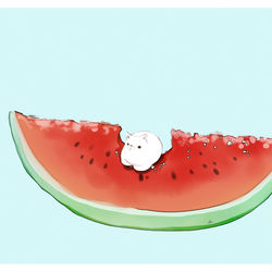 This is a pixiv picture whose title is すいかねこ.