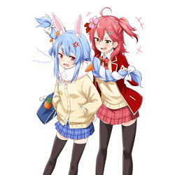 This is a pixiv picture whose title is ホロライブ JKシリーズ 兎田ぺこら さくらみこ.