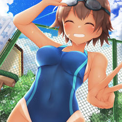 This is a pixiv picture whose title is 競泳水着日焼けＪＫちゃん！.