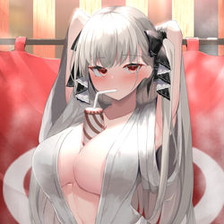 This is a pixiv picture whose title is 指揮官？風呂あがりはこーひーぎゅうにゅうが鉄板？らしいですわ♪.