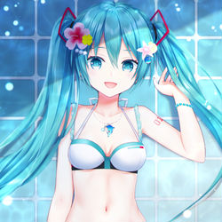 This is a pixiv picture whose title is 水着ミク・o*゜.