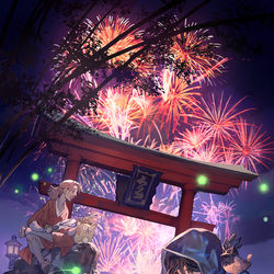 This is a pixiv picture whose title is 水辺の花火大会.