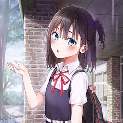 This is a pixiv picture whose title is 急に降ってきましたね…ところで先輩持ってますか？傘.