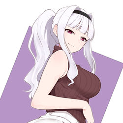 This is a pixiv picture whose title is ノースリニットホットパンツポニテ四条.