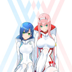 This is a pixiv picture whose title is ダリフラ完結二周年.