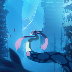This is a pixiv picture whose title is ポケモンと一緒に海中探索.