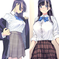 This is a pixiv picture whose title is おっぱいでシャツがパツパツになってるJK.