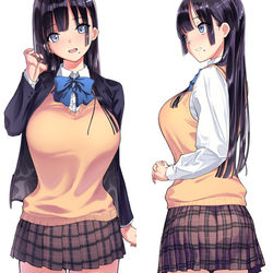 This is a pixiv picture whose title is おっぱいでニットがパツパツになってるJK.
