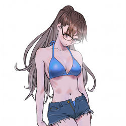 This is a pixiv picture whose title is 眼鏡ポニテ.