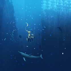 This is a pixiv picture whose title is 青い光.