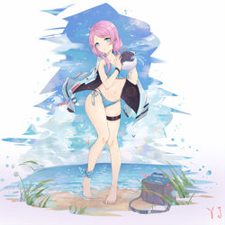 This is a pixiv picture whose title is 泳装蓝毒.