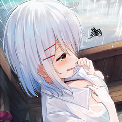 This is a pixiv picture whose title is 「あ〜もうびしょ濡れ」.