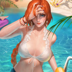 This is a pixiv picture whose title is pool party Miss fortune.