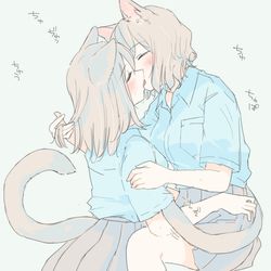 This is a pixiv picture whose title is 青シャツけも耳百合まとめ.