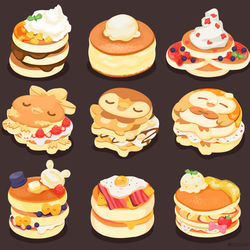 This is a pixiv picture whose title is パンケーキ絵まとめ.