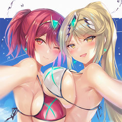 This is a pixiv picture whose title is 水着ホムラ＆ヒカリ.