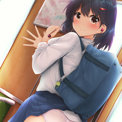 This is a pixiv picture whose title is スカート捲れてパンツが見えちゃう系ＪＫ（よくあるある風景）.