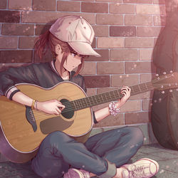 This is a pixiv picture whose title is ギターを弾く女の子.