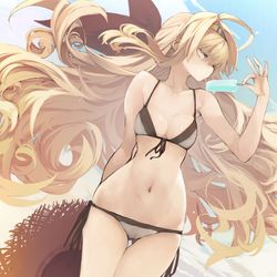 This is a pixiv picture whose title is 【強化人類アムネロ】水着アムネロ【オリジナル】.