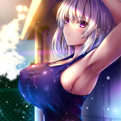 This is a pixiv picture whose title is スク水シリアス.