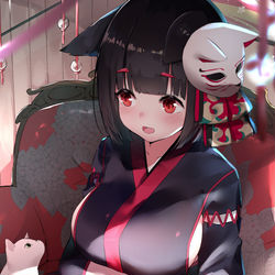 This is a pixiv picture whose title is 山城ちゃんと猫ちゃん.