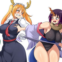 This is a pixiv picture whose title is Tohru VS Elma.