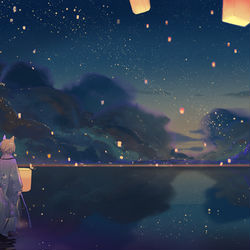 This is a pixiv picture whose title is sky lantern.