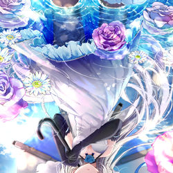 This is a pixiv picture whose title is 水面に映る蒼い姫.