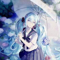 This is a pixiv picture whose title is 梅雨と紫陽花.