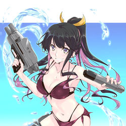 This is a pixiv picture whose title is 新型兵装で無双するポニテ水着長波サマ.