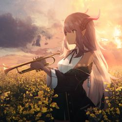 This is a pixiv picture whose title is 夕暮れ時に星を見つめて.