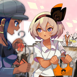This is a pixiv picture whose title is ルリナさんに水着を選んで貰うサイトウちゃん.