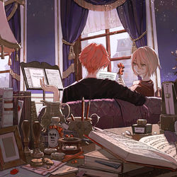 This is a pixiv picture whose title is 「譜読み飽きた」.
