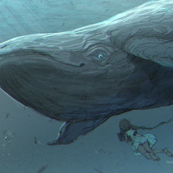 This is a pixiv picture whose title is くじらの海.
