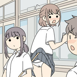 This is a pixiv picture whose title is スカートがめくれやすいJK.