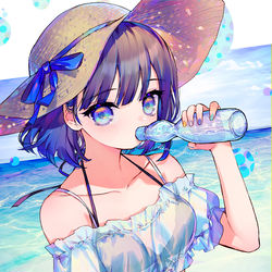This is a pixiv picture whose title is 夏と瓶ラムネ.