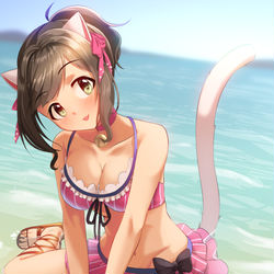 This is a pixiv picture whose title is 波打ち際みくにゃん.