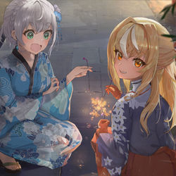 This is a pixiv picture whose title is こっそり祭を抜け出して、ノエフレで線香花火🎆.