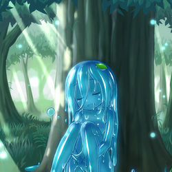 This is a pixiv picture whose title is 木陰のスライム.