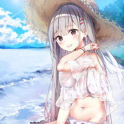 This is a pixiv picture whose title is ねぇ、君も来なよ。水が肌に当たって気持ちいいよ。.