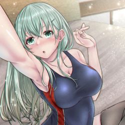 This is a pixiv picture whose title is 競泳水着の鈴谷の腋！.
