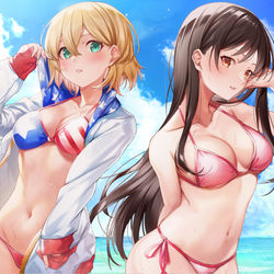 This is a pixiv picture whose title is 「海と彼女」.