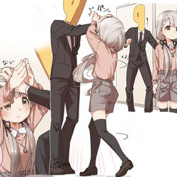 This is a pixiv picture whose title is 撫でられ真剣白刃取り.