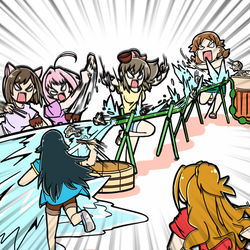 This is a pixiv picture whose title is 全力流しそうめん.
