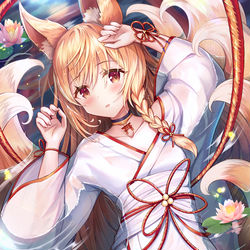This is a pixiv picture whose title is 濡れ巫女きつねちゃん.
