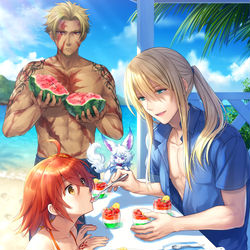 This is a pixiv picture whose title is 海とスイカと.